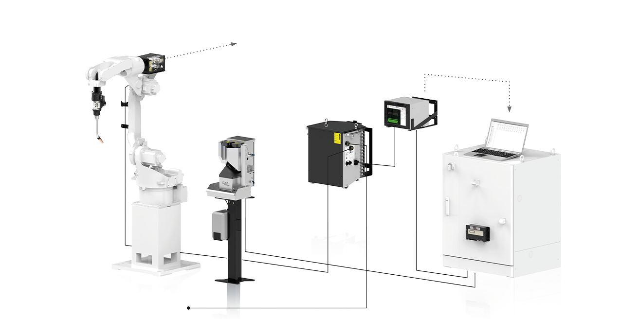 SKS Welding Systems Systemübersicht: Schweißmaschine mit allen Komponenten und Kabelverbindungen